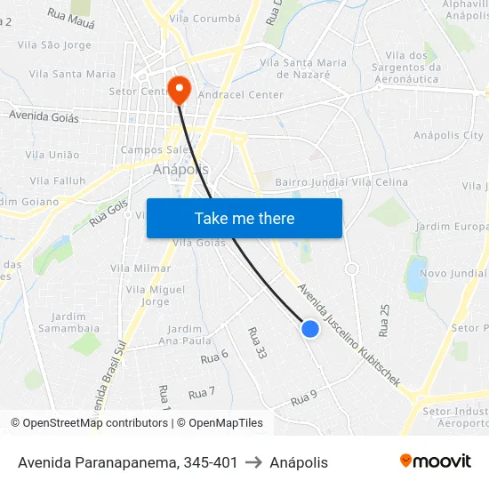 Avenida Paranapanema, 345-401 to Anápolis map