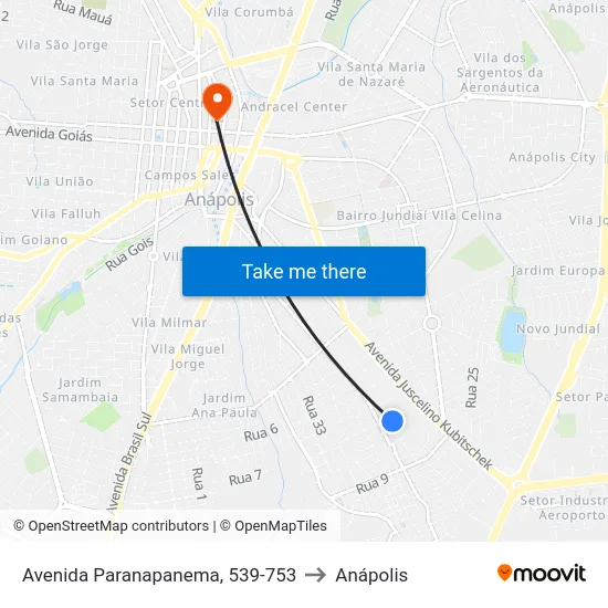 Avenida Paranapanema, 539-753 to Anápolis map