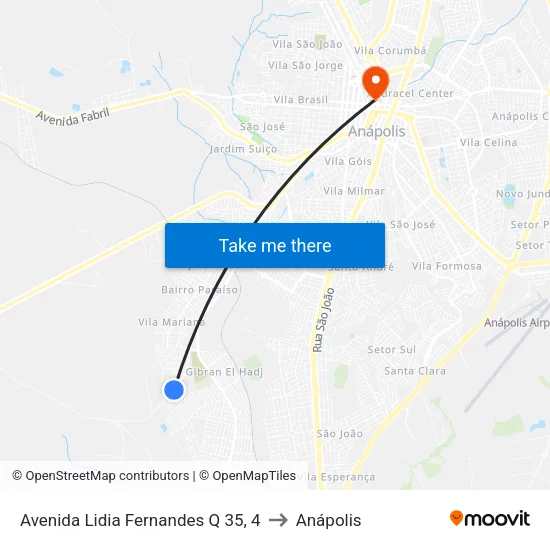Avenida Lidia Fernandes Q 35, 4 to Anápolis map