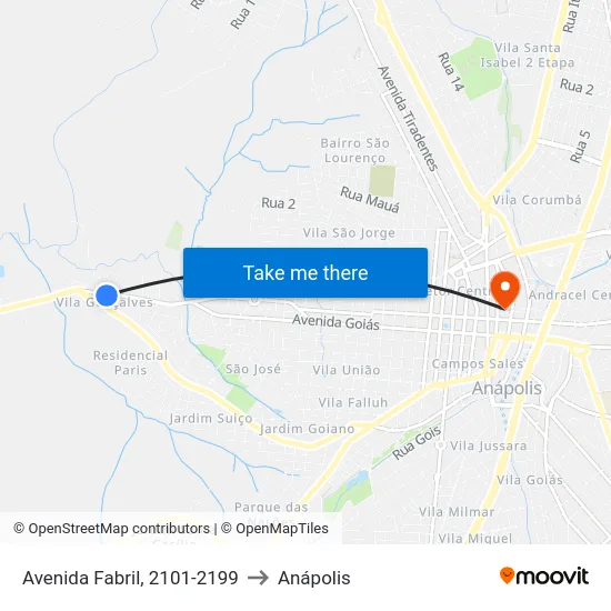 Avenida Fabril, 2101-2199 to Anápolis map