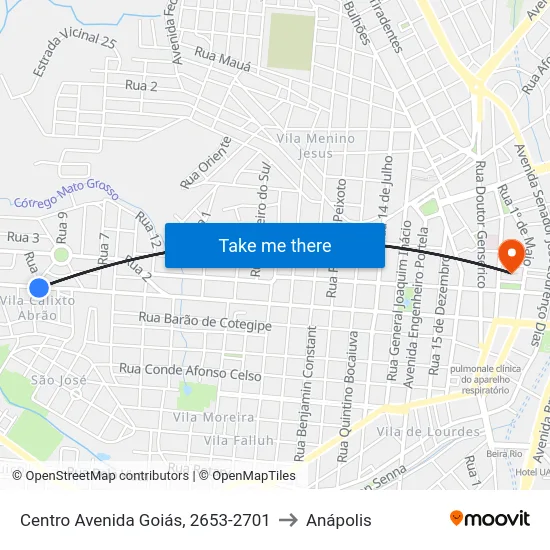 Centro Avenida Goiás, 2653-2701 to Anápolis map