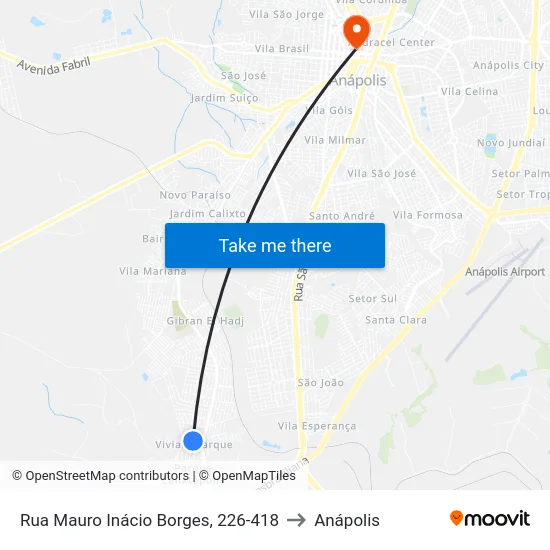 Rua Mauro Inácio Borges, 226-418 to Anápolis map
