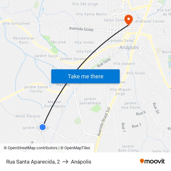 Rua Santa Aparecida, 2 to Anápolis map
