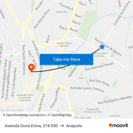 Avenida Doná Elvira, 374-550 to Anápolis map