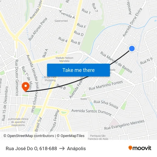 Rua José Do O, 618-688 to Anápolis map