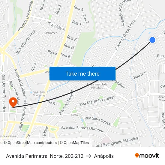 Avenida Perimetral Norte, 202-212 to Anápolis map