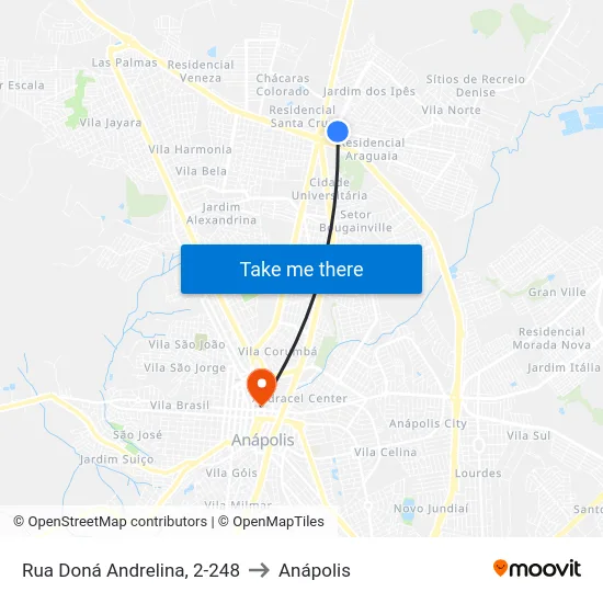 Rua Doná Andrelina, 2-248 to Anápolis map
