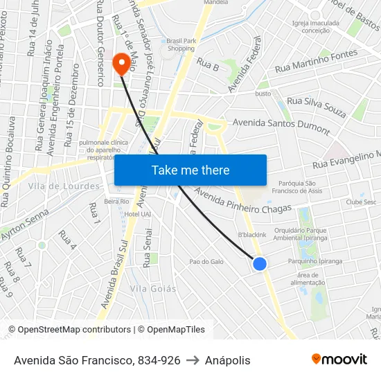 Avenida São Francisco, 834-926 to Anápolis map