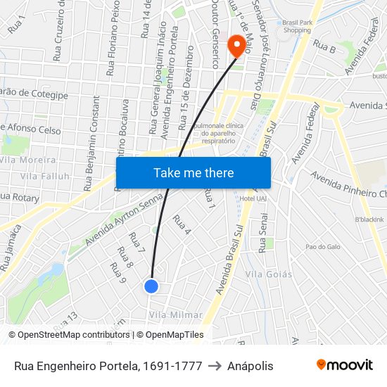 Rua Engenheiro Portela, 1691-1777 to Anápolis map