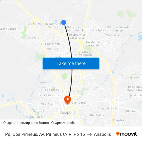 Pq. Dos Pirineus, Av. Pirineus C/ R. Pp 15 to Anápolis map