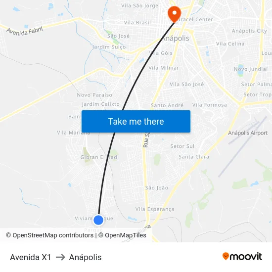Avenida X1 to Anápolis map
