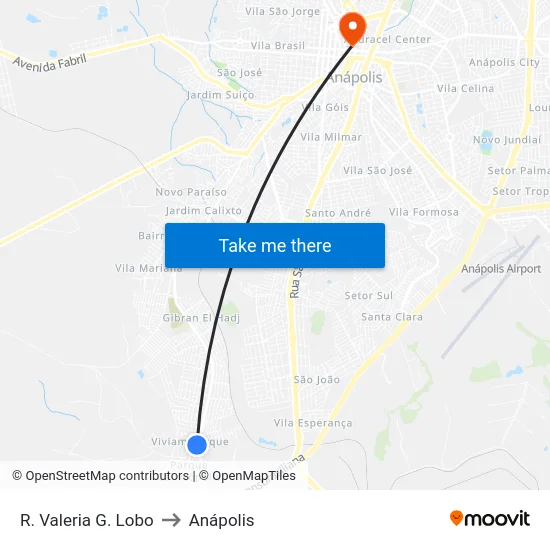 R. Valeria G. Lobo to Anápolis map