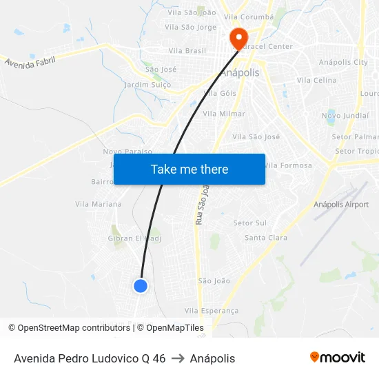 Avenida Pedro Ludovico Q 46 to Anápolis map