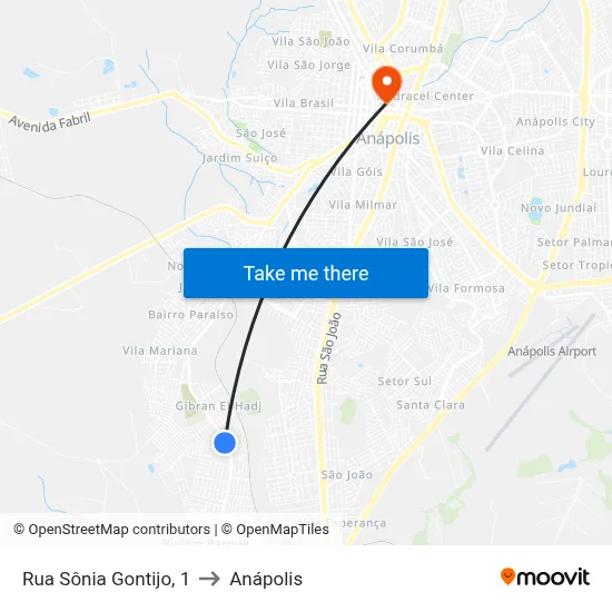 Rua Sônia Gontijo, 1 to Anápolis map