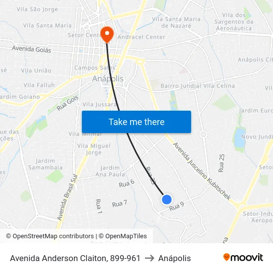 Avenida Anderson Claiton, 899-961 to Anápolis map