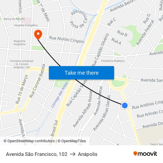 Avenida São Francisco, 102 to Anápolis map