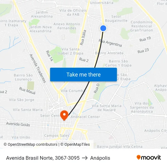 Avenida Brasil Norte, 3067-3095 to Anápolis map