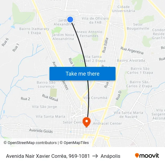 Avenida Nair Xavier Corrêa, 969-1081 to Anápolis map