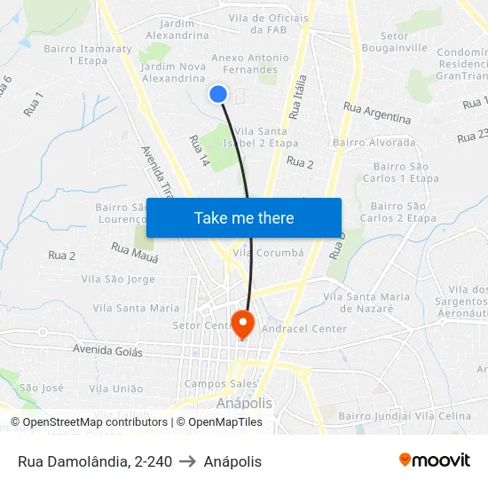 Rua Damolândia, 2-240 to Anápolis map