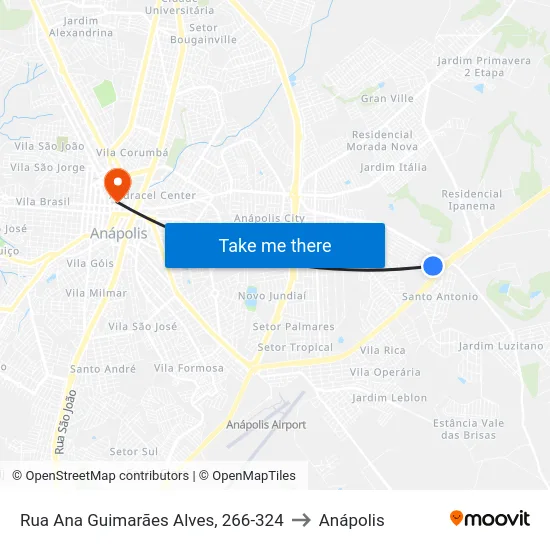 Rua Ana Guimarães Alves, 266-324 to Anápolis map