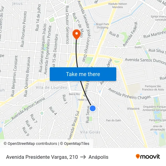 Avenida Presidente Vargas, 210 to Anápolis map