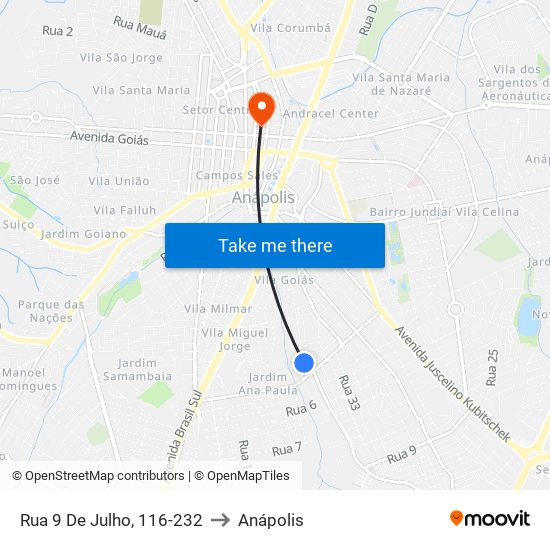 Rua 9 De Julho, 116-232 to Anápolis map