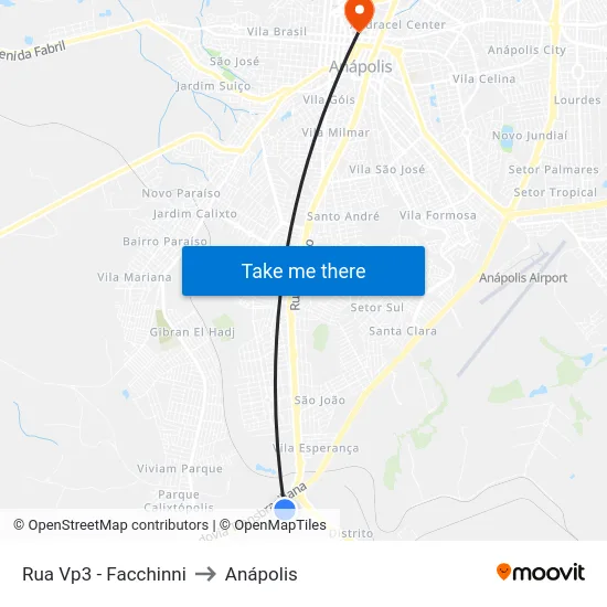 Rua Vp3 - Facchinni to Anápolis map