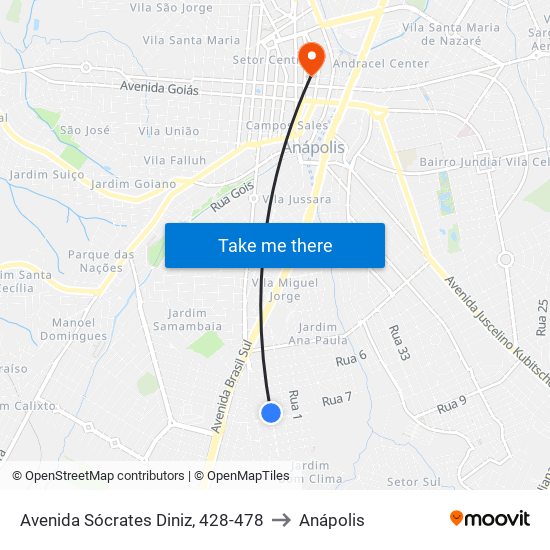 Avenida Sócrates Diniz, 428-478 to Anápolis map