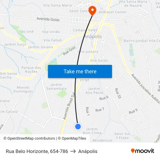 Rua Belo Horizonte, 654-786 to Anápolis map