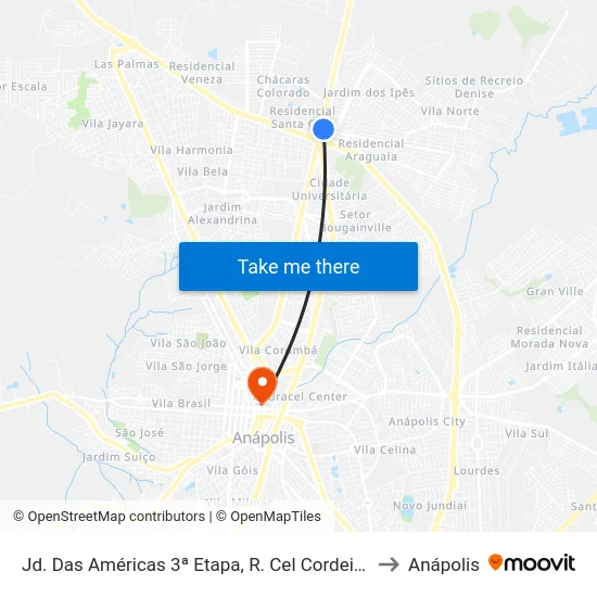 Jd. Das Américas 3ª Etapa, R. Cel Cordeiro to Anápolis map