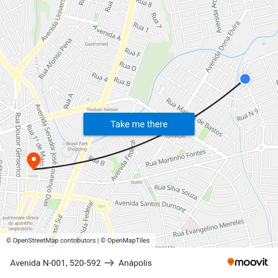 Avenida N-001, 520-592 to Anápolis map