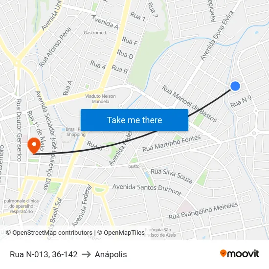 Rua N-013, 36-142 to Anápolis map
