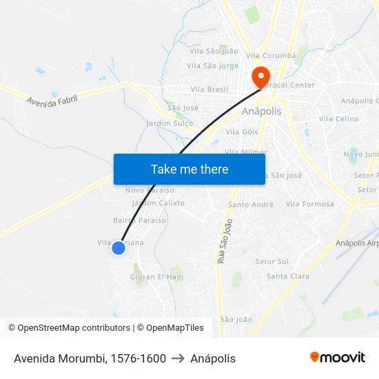 Avenida Morumbi, 1576-1600 to Anápolis map