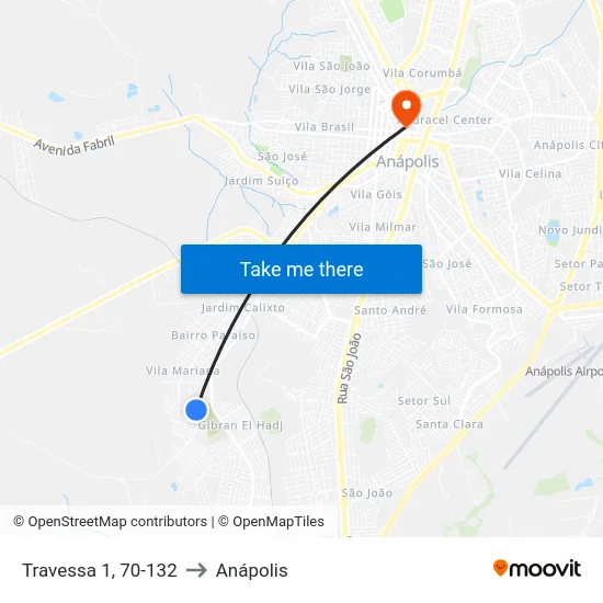 Travessa 1, 70-132 to Anápolis map
