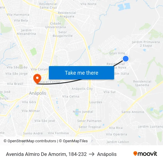 Avenida Almiro De Amorim, 184-232 to Anápolis map