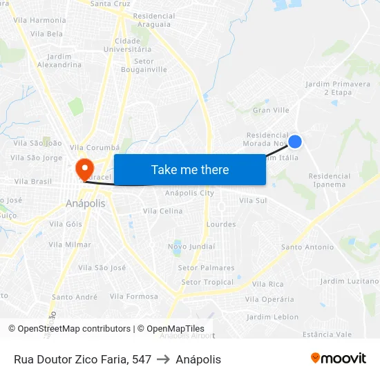 Rua Doutor Zico Faria, 547 to Anápolis map