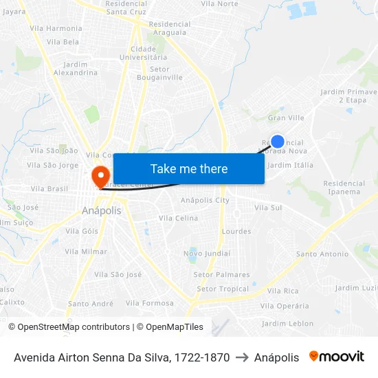 Avenida Airton Senna Da Silva, 1722-1870 to Anápolis map