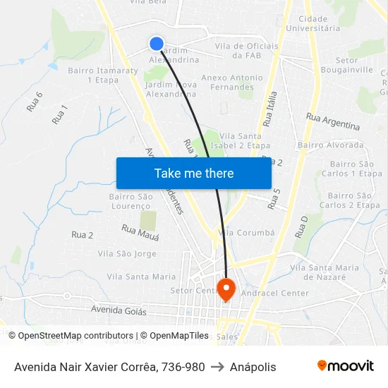 Avenida Nair Xavier Corrêa, 736-980 to Anápolis map