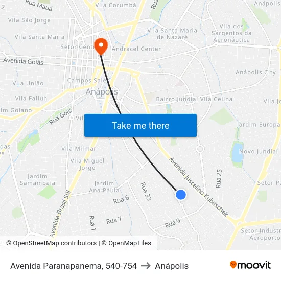 Avenida Paranapanema, 540-754 to Anápolis map