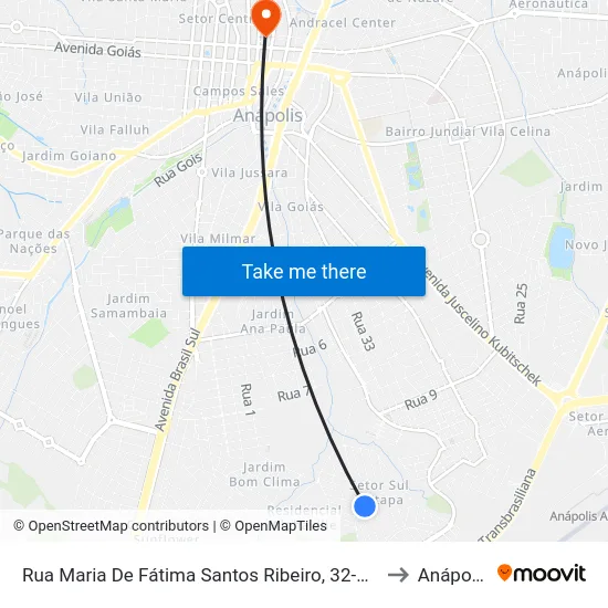 Rua Maria De Fátima Santos Ribeiro, 32-242 to Anápolis map