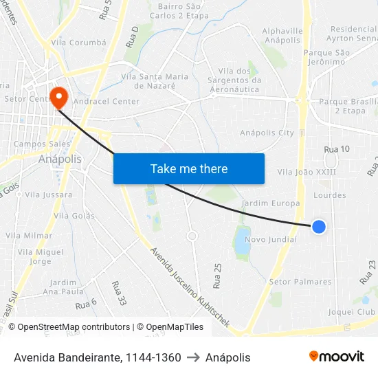 Avenida Bandeirante, 1144-1360 to Anápolis map