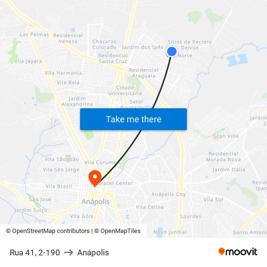 Rua 41, 2-190 to Anápolis map