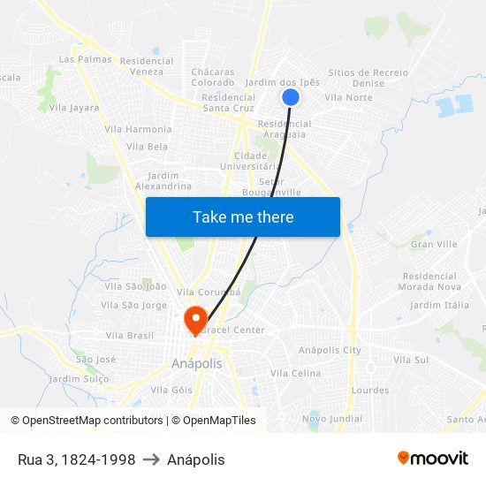 Rua 3, 1824-1998 to Anápolis map