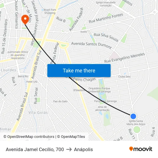 Avenida Jamel Cecílio, 700 to Anápolis map