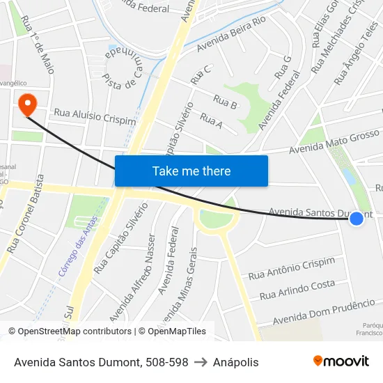 Avenida Santos Dumont, 508-598 to Anápolis map