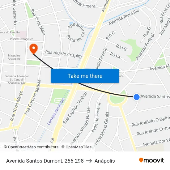 Avenida Santos Dumont, 256-298 to Anápolis map