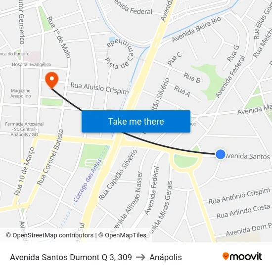 Avenida Santos Dumont Q 3, 309 to Anápolis map