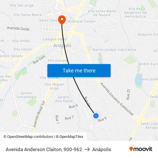 Avenida Anderson Claiton, 900-962 to Anápolis map