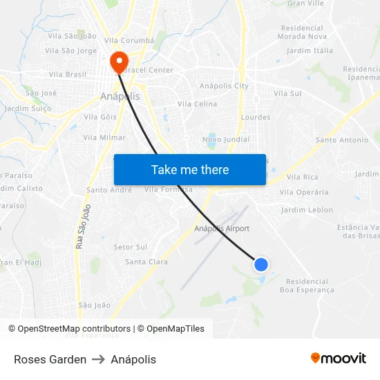 Roses Garden to Anápolis map