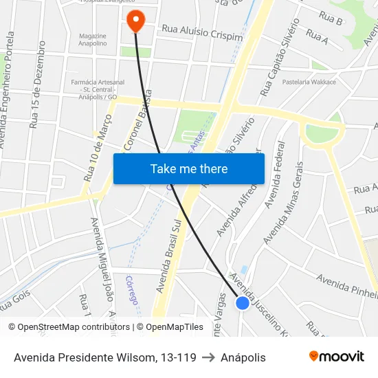 Avenida Presidente Wilsom, 13-119 to Anápolis map